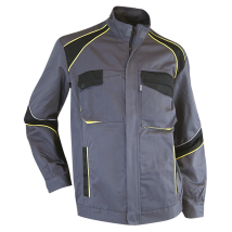 LMA Arbeitsjacke SEMIS grau/schwarz/gelb – 60% Baumwolle, 40% Polyester, 280 g/m² – reflektierende Paspeln, Druckknopfverschluss, Mehrfachtaschen