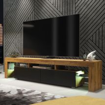 Nova Tv Unit 200cm - Dark Oak With Black Matt Doors & Led