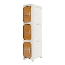 3 Tiers Narrow Bathroom Storage Cabinet Freestanding Storage Unit With 4 Wheels For Bathroom, Living Room, Bedroom, Office, Cafe