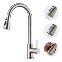 Grifo De Cocina Cepillado Giratorio 360°, Mezclador De Fregadero Con Ducha Extraíble De Acero Inoxidable Y 3 Modos De Chorro