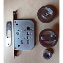 Schiebetürschloss-Set – 50mm – Satinchrom – für Türen – Notfallverschluss – 2 Schlüssel – Ø 48mm