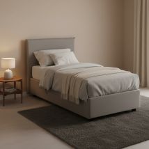 Einzelbett Chiaraluna, Containerbett Mit Stoffbespannung, 100% Made In Italy, Frontöffnung, Mit Matratze Cm 90x190 Enthalten, Grau - Talamo Italia