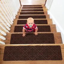 15pcs Tapis Marche Escalier 20 X 76 Cm Antidérapant Sécurité Avec Adhésif Pour Enfants Personnes Âgées Chiens-marron