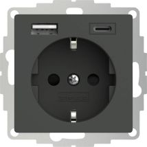 2u-449542 Presa Contatto Di Terra Con Uscita Di Ricarica Usb, Protezione Per I Bambini, Vde Ip20 Antracite - 2usb
