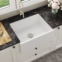 Weißes Keramik Spülbecken Landhausstil Mit Zubehör 61 X 51 X 25 Cm Deervalley