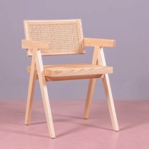 Holzstuhl Compass – Vintage-Stil – Eschenholz – Rattan – Armlehnen – Elegantes Design für Innen- und Außenbereich