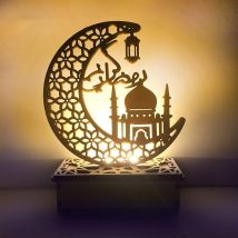 Fuhuida Trading - Craft Night Light, Handmade 3d Wooden Led Lights Decoration, Moon Star, Ramadan Mubarak Lamp Decorations, Home Decor, Bedroom, Eid 
