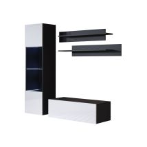 Mueble De Salón Con Led Composición De Salón Tv Mueble Tv Conjunto De Salón Ancho 160cm Modelo Luke 3d Negro Y Blanco Acabado Brillo