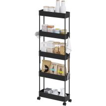Klihome Carrito De Cocina De 5 Niveles Con Ruedas Y 6 Ganchos, Negro