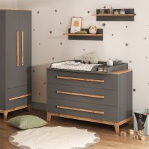 Fasciatoio Malia, Grigio/artisan, 133.2 X 98 Cm Con 3 Cassetti, Vitalispa