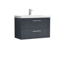 Nuie Deco Satin Soft Black 800mm Wall Hung 2 Drawer Vanity Unit And Mid Edge Ceramic Basin - Dpf1495a