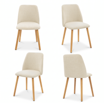 Goeurvant Sillas De Comedor Modernas Minimalistas Con Tapizado Transpirable Y Patas De Madera Maciza - Juego De 4 - Crema