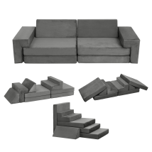 Canapé Pour Enfants, Canapé Modulaire À Construire Des Forts+ Housse Amovible Et Coussin De Mousse 8pcs ,55.8 X152.4 X30.4 Cm, Gris