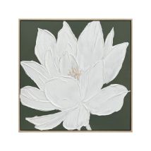 Lienzo Pintado A Mano Con Flor Creada Con Pinceladas 3d En Color Blanco, 80x80cm