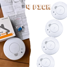Kzq Pack Of 4 Nf-certified Smoke Detectors - 5-year Warranty - 3-year Battery Life - Supplied With Battery And Installation Accessories