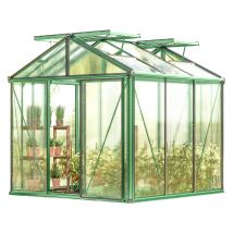 Gfp Serre Diamas 21 Premium 235x235 Cm Avec Cadre De Fondation Intégré Panneaux Double Paroi 16 Mm, Couleur Vert Mousse