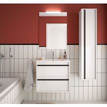 Caesaroo - Mueble De Baño Suspendido De 60 Cm En Madera Blanco Satinado Con Dos Cajones Y Lavabo De Porcelana - Astoria - 60 Cm Standard