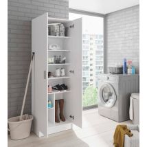Bricozone - Armario Multifunción Portsmouth, Armario Auxiliar De 2 Puertas, Armario Zapatero Moderno, Zapatero Vertical, Cm 59x37h180, Blanco