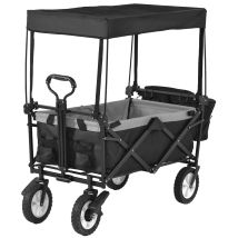 Modernluxe - Folding Wagon Trolley Cart With Removable Canopy Utility Garden Cart Handcart 4 Wheels Push Pull Handle Front Cup Holder