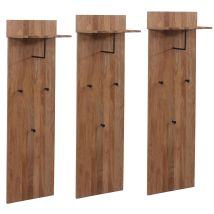 Mca 3er-set Garderobenpaneel Hhg-387, Wandgarderobe Garderobe, Massiv-holz Ablagefläche Haken, Eiche