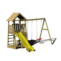 Wendi Toys Tour De Jeux En Bois Girafe Avec Toboggan, Mur D'Escalade, 2 Balançoires & Table De Pique-nique Nature 280x340x270 Cm