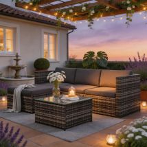 Ensemble De Canapés De Salon En Polyrotin, Mobilier De Jardin De Salon, Canapé D'Angle, Ensemble De Canapés Avec Coussins D'Assise Et De Dossier, 