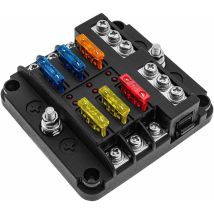 Ahlsen Caja De Fusibles De 6 Vías De 12 V, Portafusibles, Bloques De Fusibles De Cuchilla Con 16 Fusibles, 6 Indicadores Led, Cubierta Protectora Para