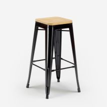 Taburete Alto Bar Cocina 78 Cm Industrial Madera Steel Up Wood - Negro