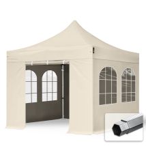 3x3 M Faltpavillon Professional Alu 40mm, Seitenteile Mit Sprossenfenstern, Creme