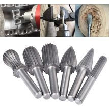 Triomphe - 6pcs Double Cut Tungsten Burrs, 6mm Tungsten Shank, Filing/engraving/grinding Bits For Lathe Tools