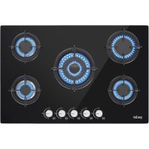 Iseasy - Glas Gaskochfeld 5 Flammen Mit Automatischer Thermoelementschutz,l77 X P51 Cm, 10.5kw, Einbau 5 Zonen Glas Gaskochfeld, Erdgas/propangas, 