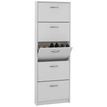 Meuble A Chaussures - Décor Blanc - 5 Abattants - 10 Paires - L58,5 X H168,5 X P17 Cm - Fabriqué En Allemagne