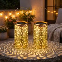 Lampe Solaire À Led Effet De Lumière Lanterne Solaire Motif De Feuilles Lampe De Jardin Solaire, Métal Bronze, Led Blanc Chaud, Dxh 10x18 Cm, Lot De 2