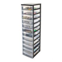 Iris Ohyama, Tour De Rangement Plastique Sur Roulettes A4, 12 Petits Tiroirs, Noir, Dc-012