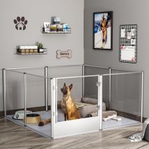 Bingo Paw - Acryl Welpenlaufstall Xxl Wurfkiste, 8-teilig Tierlaufstall Hundelaufstall Für Wohnung, Hundezaun Mit Tür Und Boden 132 X 132 X 80,5 Cm
