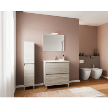 Arati Bath&shower - Mobile Bagno A Terra 80 Cm In Legno Rovere Grigio Con Lavabo E Specchio - Francia - Con Specchio E Lampada Led