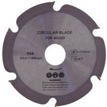 Disco per Legno Ø 115 mm - 6 Denti - Acciaio Naturale - Carburo di Tungsteno - Durezza 78 HRC