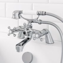 Park Lane - Traditional Bathroom Bath Shower Mixer Tap Brass Cross Head Handset Hose Chrome