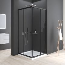 Schwarze Eckeinstieg Duschkabine 75x80 Duschwand Mit Schiebetur Rechteckig Nano Klarglas 185cm Falttür Duschtür Mit Rollensystem - Boromal