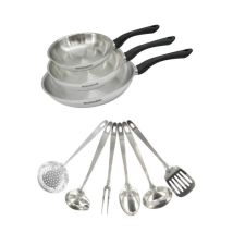 Set 3 Töpfe 20, 24 Und 28 Cm Aus Edelstahl Und 6 Edelstahl-utensilien Fackelmann Geneva