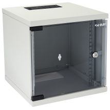 Hmf 63406-07 Netzwerkschrank, Serverschrank 10 Zoll, 6 He, 300 Mm Tiefe, Voll Montiert, Glastür, Lichtgrau
