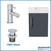 400mm Grey Gloss Wall Hung Bathroom Vanity Unit With Basin Sink Storage With Malmo Round Mixer Tap & Waste