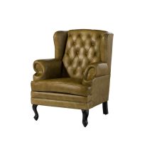 Ohrensessel Echtleder 88x81x105 Grün Chesterfield 301