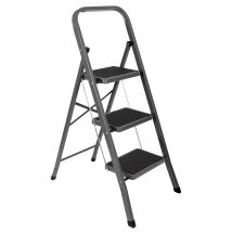 Futura 3 Step Ladder Grey Folding Steel Step Stool With Non-slip Steps & 150kg Load Capacity