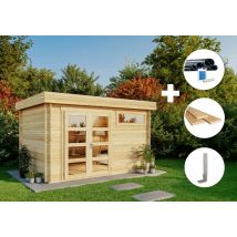 Eco Set - Gartenhaus Leandro-28 - Imprägniert Gartenhaus Aus Holz In Braun, Holzhaus Mit 28 Mm Wandstärke Blockbohlenhaus - Alpholz
