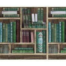 Edem - Bücher Tapete 81155br28 Heißgeprägte Vliestapete Bibliothek Bücherregal Matt Braun Smaragd-grün Wein-rot Grau-blau 10,65 M2