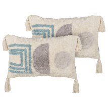 Conjunto De 2 Cojines De Algodón Suave Estilo Boho Con Borlas 30 X 50 Cm Multicolor Casiope