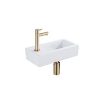 Fugaflow Efficiente Pietra Ensemble De Fontaine - 37,5x18,5x9cm - Céramique - Trou De Robinet À Gauche - Robinet De Fontaine En Laiton Brossé -