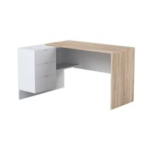 Dimaplast - Schreibtisch Greensboro, Wendeschreibtisch Mit Kommode, Eckstudie Oder Büro-pc-tisch, Cm 145x108h73, Eiche Und Weiß