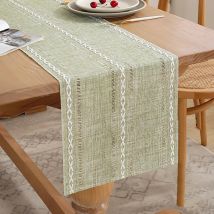 Salbeigrüner Tischläufer Aus Baumwoll-leinen, 33 X 140 Cm, Für Hochzeiten Im Landhausstil Und Café-stil Makramee-tischläufer, Dekoration Für Esszimmer
